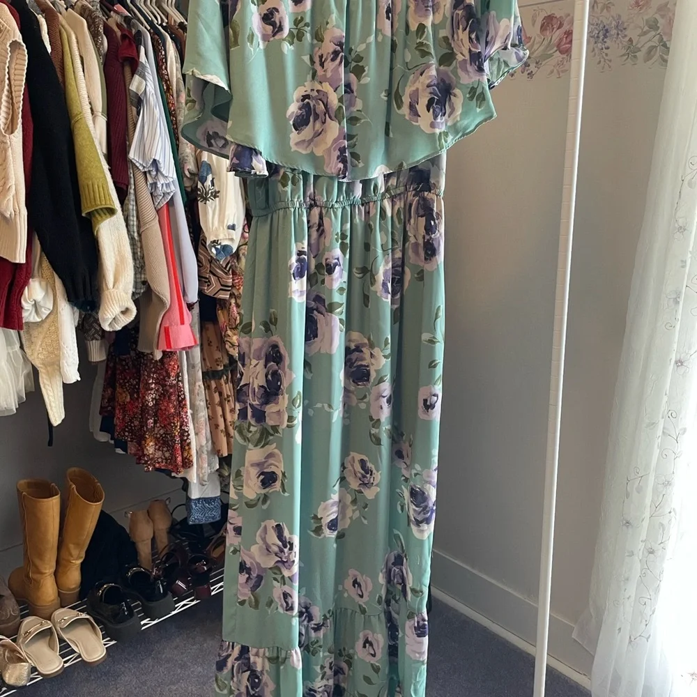 Floral Maxi Dress in Green and Purple - Picture 4 of 5